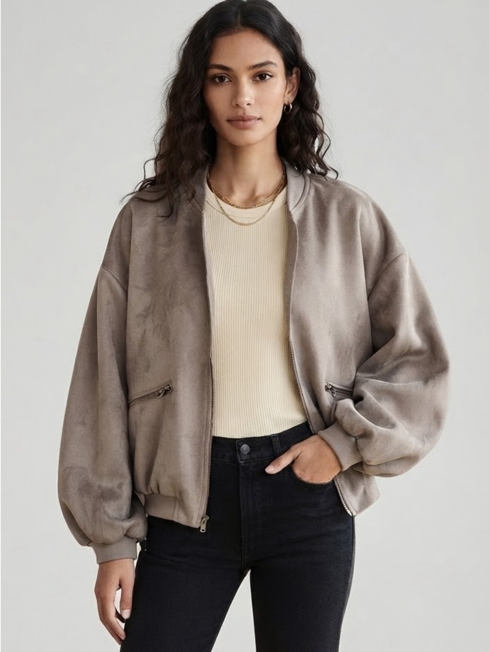 Truth by Republic Taupe Suede Bomber Jacket Size M NWT